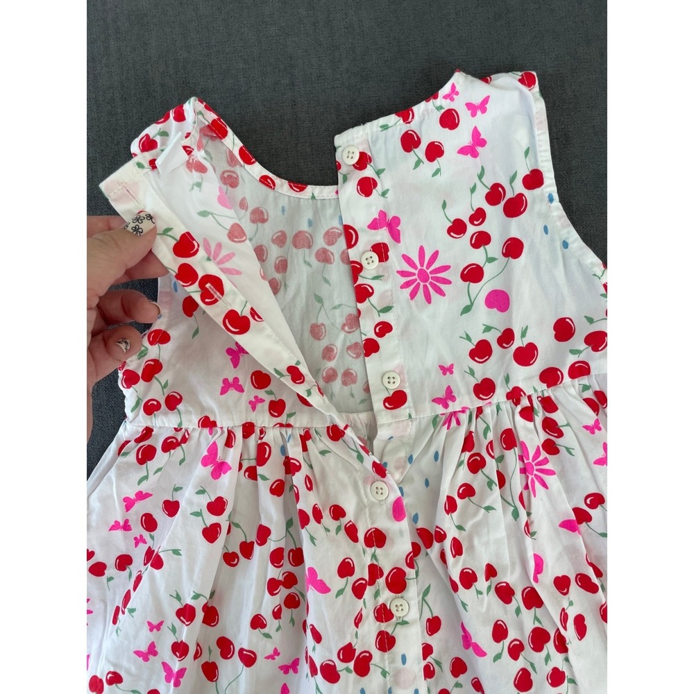 Cherry Print Sleeveless Dress Girls 3T White Red Cottagecore Whimsical Picnic - Picture 4 of 7